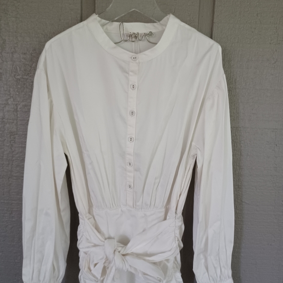 Ramy Brook Ruched Minidress Size 14 Preppy Tie Waist Long Sleeve Cotton Blend - Picture 3 of 16